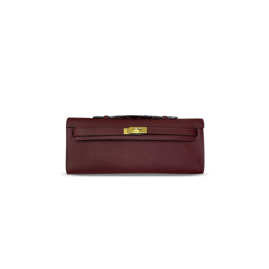 H**mes KELLY CUT CLUTCH POCHETTE BORDEAUX EPSOM GOLD HARDWARE (31*12*2cm)