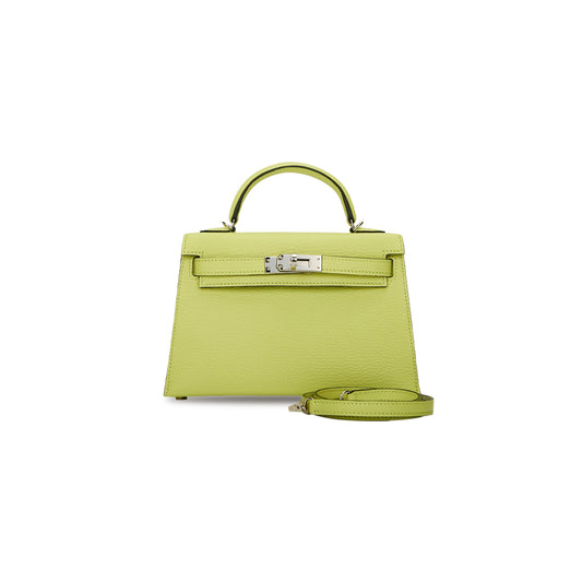 H**mes mini kelly ii sellier jaune bourgeon chevre palladium hardware (19*12*5.5cm)