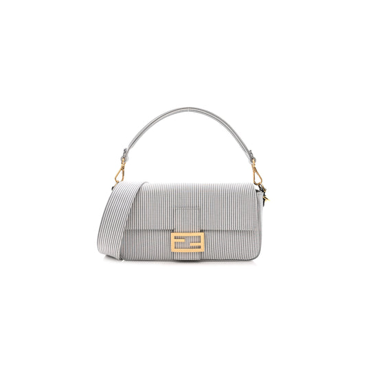 F**di cotton cuoio bretagna striped baguette grigio white black (27*15*6cm)
