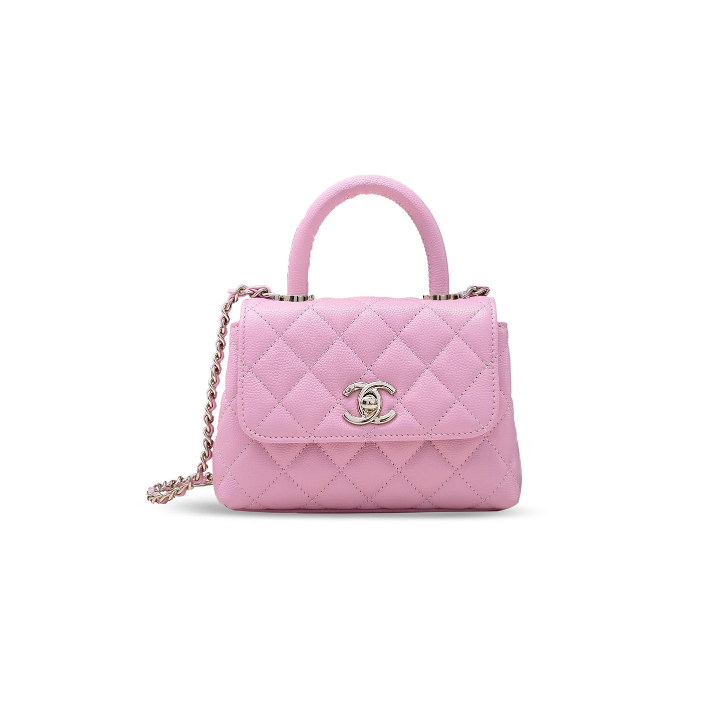 Ch*el mini coco handle flap bag caviar & light gold metal pink as4244 (14.5*11.5*5.5cm)