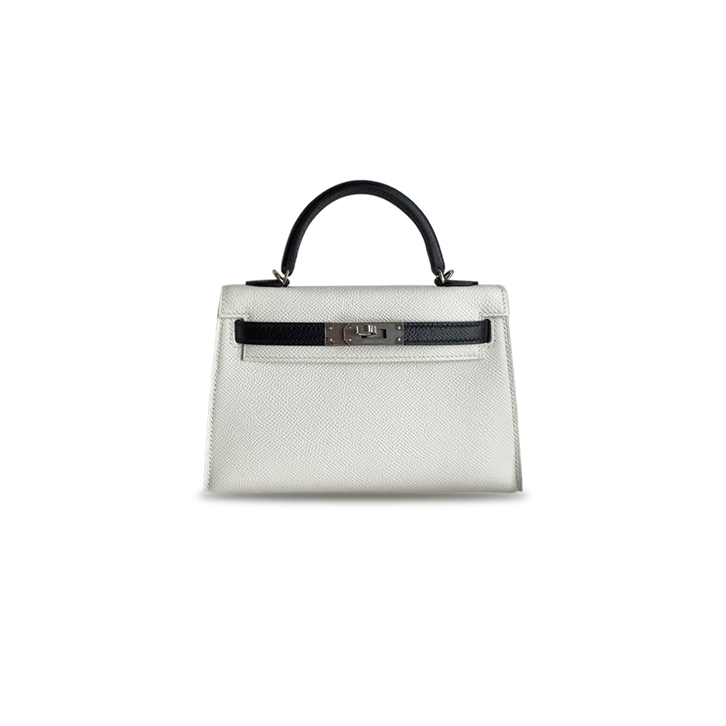 H**mes mini kelly ii epsom panda color pure white and black silver buckle (19*12*5.5cm)