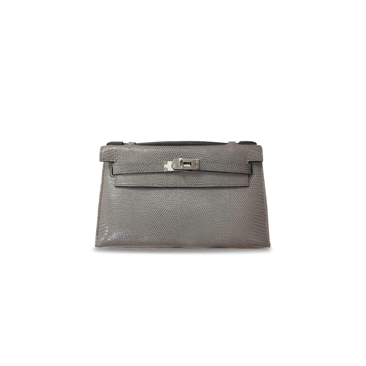 H**mes master mini kelly lizard skin graphite silver buckle (22*14*7cm)