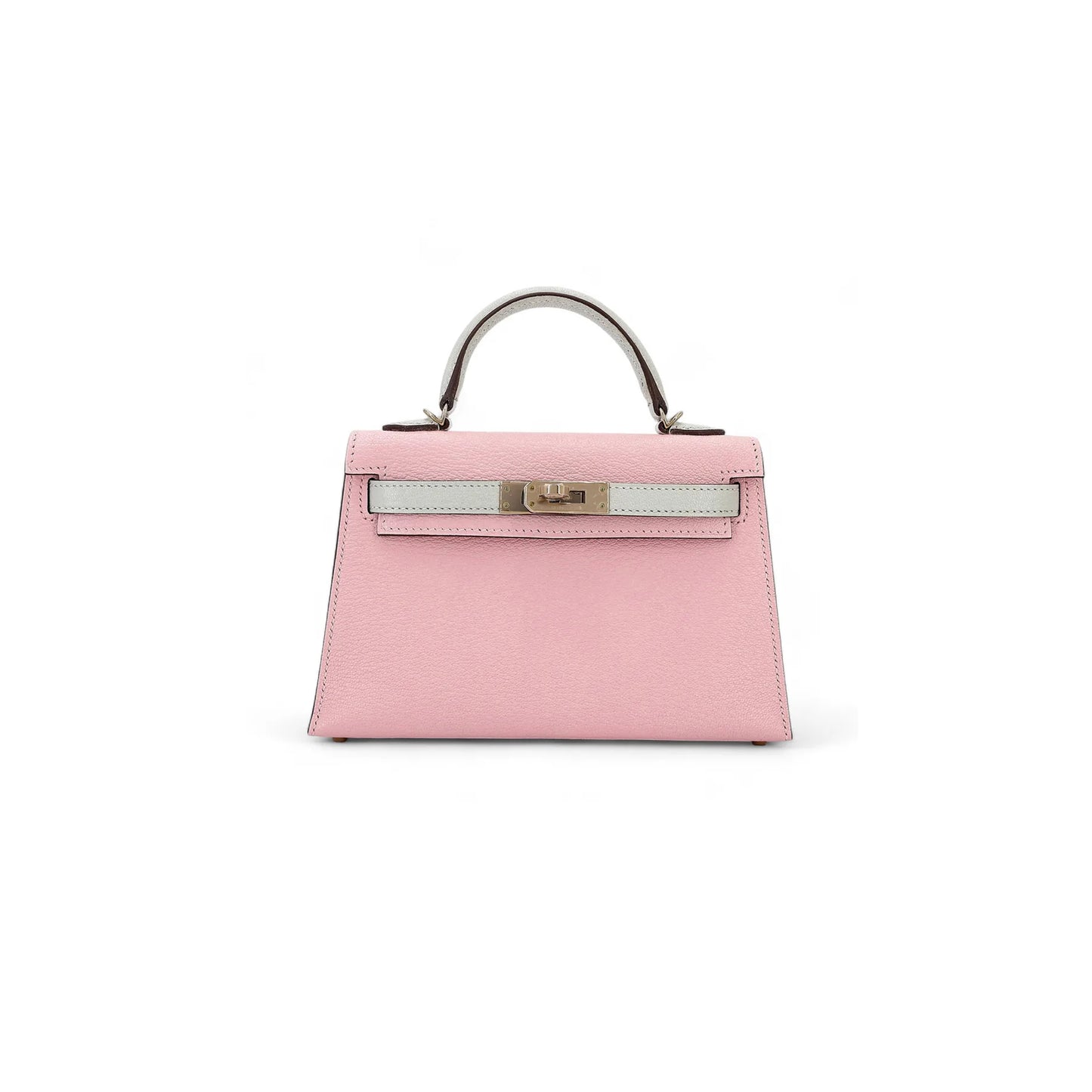 H**mes mini kelly ii goatskin cherry blossom pink milkshake platinum buckle (19*12*5.5cm)