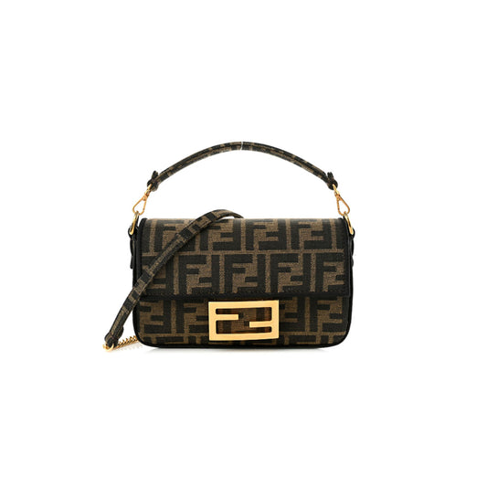 F**di fabric jacquard ff 1974 mini baguette tobacco moro black (18*11*7cm)