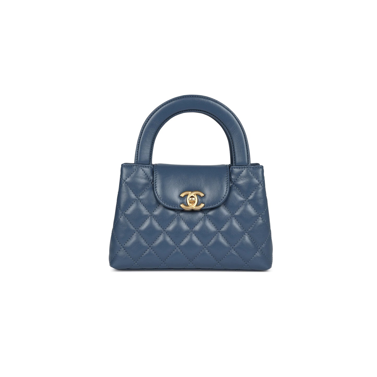 Ch*el kelly shopper blue shiny calfskin brushed gold hardware as4416 (19*13*7cm)
