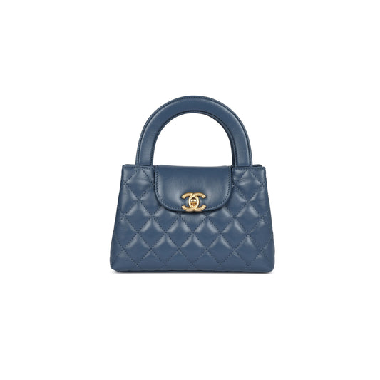 Ch*el kelly shopper blue shiny calfskin brushed gold hardware as4416 (19*13*7cm)