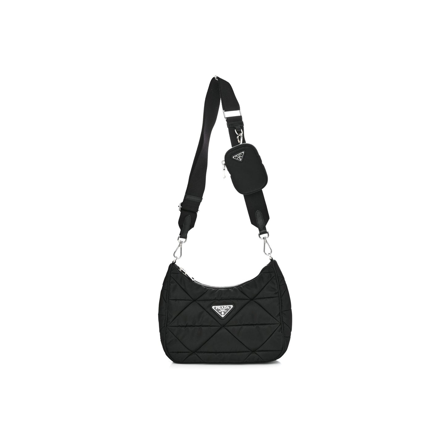 Pra*a tessuto nylon quilted patchwork re-edition hobo bag black (24*20*7cm)