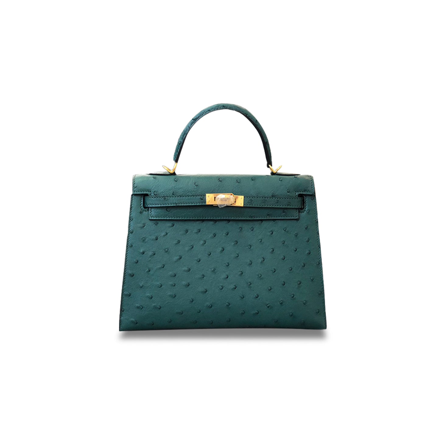H**mes master kelly 25 ostrich leather peacock green gold buckle (25*17*7cm)