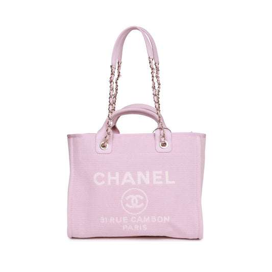 Ch*el small deauville shopping bag pink boucle light gold hardware (34*27*15cm)