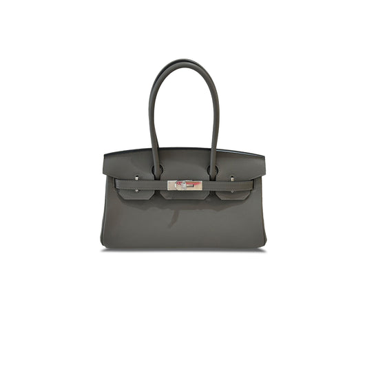 H**mes birkin mini 29 leather shoulder birkin silver buckle gray bag 4341856341 (29*19*16cm)