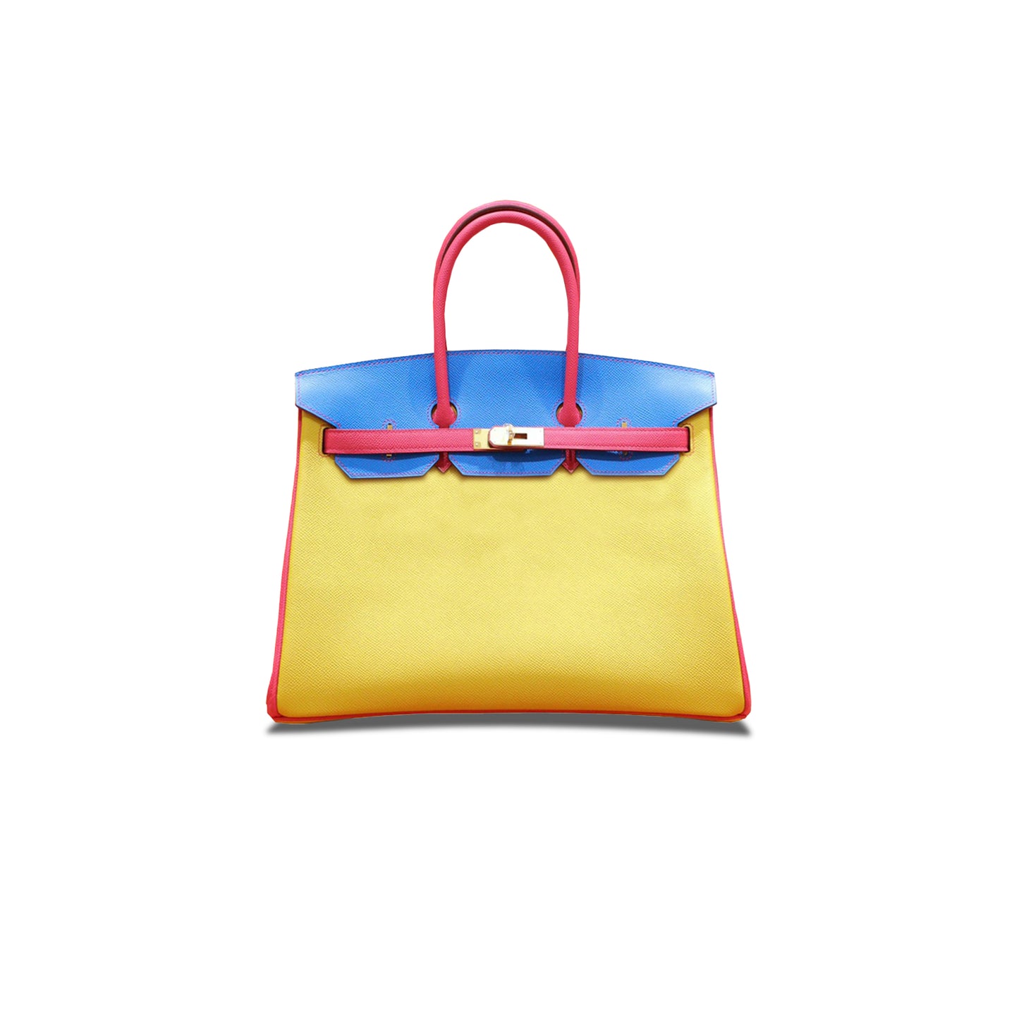 H**mes birkin 30 togo leather lemon yellow heaven blue peach pink gold buckle 5701559583 (30*23*15cm)
