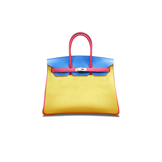 H**mes birkin 30 togo leather lemon yellow heaven blue peach pink gold buckle 5701559583 (30*23*15cm)