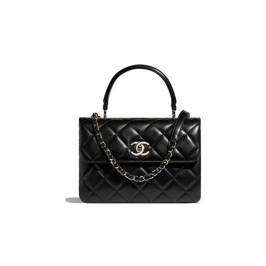 Ch*el trendy flap bag with top handle silver hardware a92236 y60767 94305 (25*17*12cm)