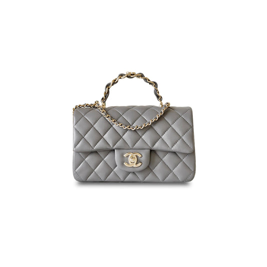 Ch*el master 24k grey top handle bag (20*12*6cm)