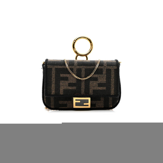 F**di fabric jacquard ff 1974 nano baguette charm tobacco moro black (10*6*3cm)