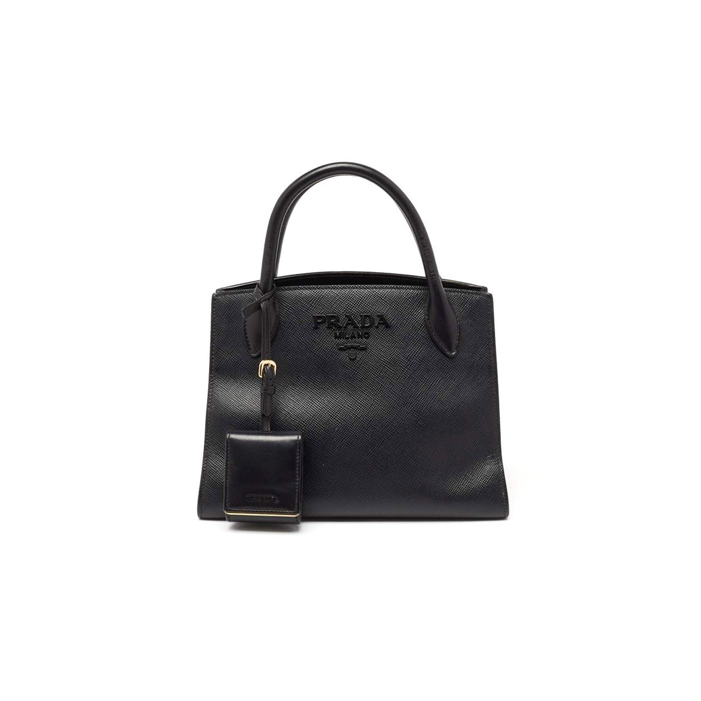Pra*a black saffiano cuir leather small monochrome tote 1ba156 (26*20*10cm)