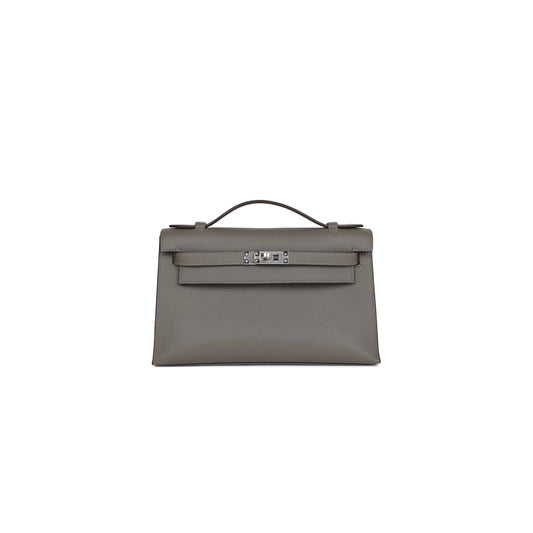 H**mes mini kelly pochette gris meyer swift palladium hardware (22*14*7cm)
