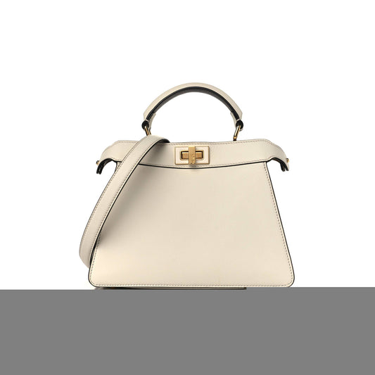 F**di vitello seta nappa plexiglass bi-color peekaboo i see u satchel white ice sand (20*15*9cm)
