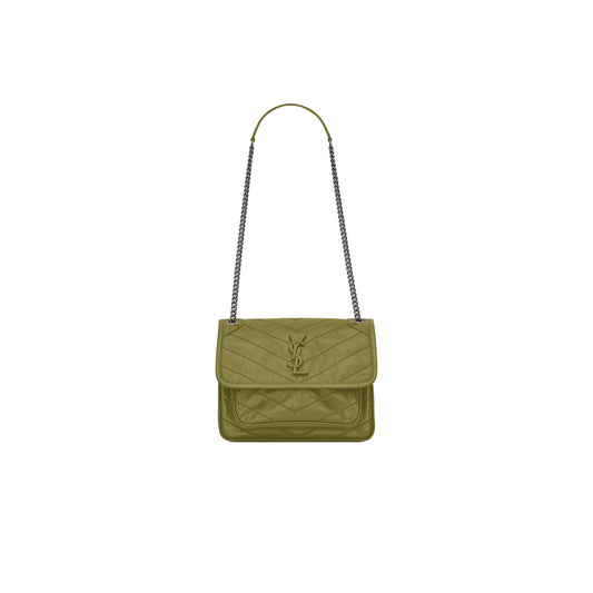 Y*L niki baby chain bag in crinkled vintage leather 498892600879 (21*16*7.5cm)