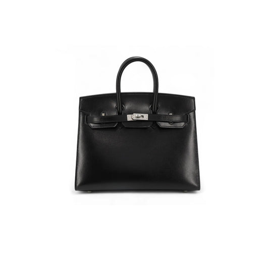 H**mes master birkin 25 box leather black silver buckle h029283ck86 (25*20*13cm)