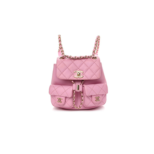 Ch*el small quilted caviar duma pockets drawstring backpack as3787 (17.5*16.5*10cm)