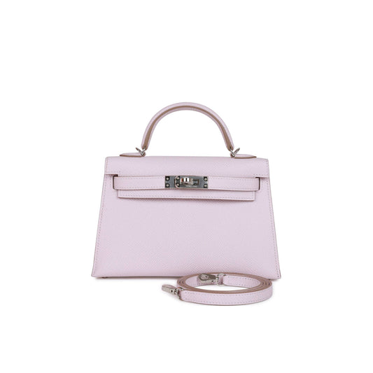 H**mes mini kelly sellier 20 mauve pale epsom palladium hardware (19*12*5.5cm)