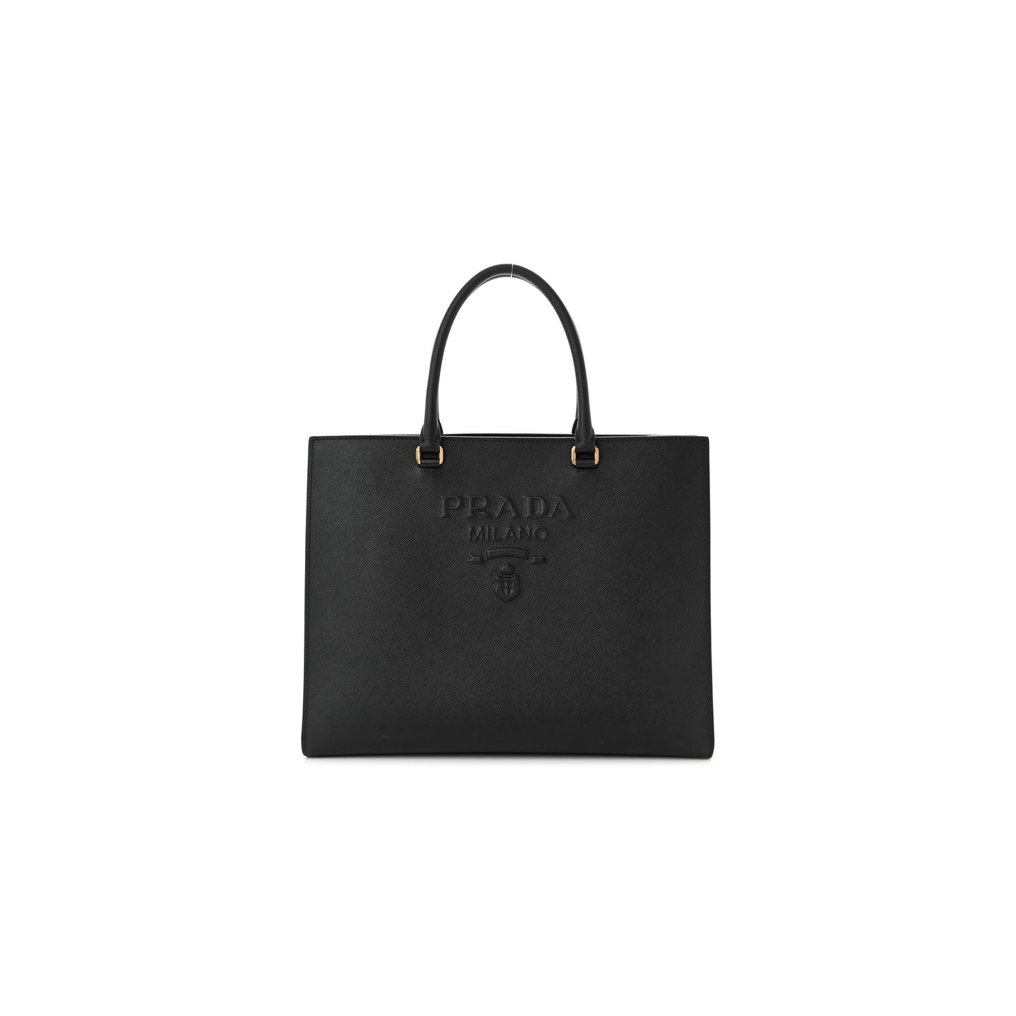 Pra*a saffiano lux embossed logo large shoulder bag black (33*26*11cm)