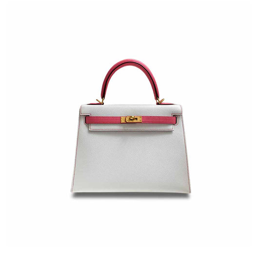 H**mes kelly 25 epsom white lipstick pink brushed gold buckle (25*17*7cm)