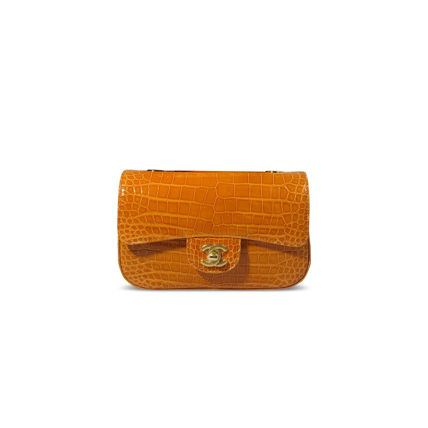 Ch**el master mini shiny orange alligator classic flap bag (20*12*6cm)
