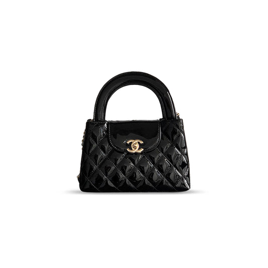 Ch*el 25a mini kelly bag patent calfskin as4416 (19*13*7cm)
