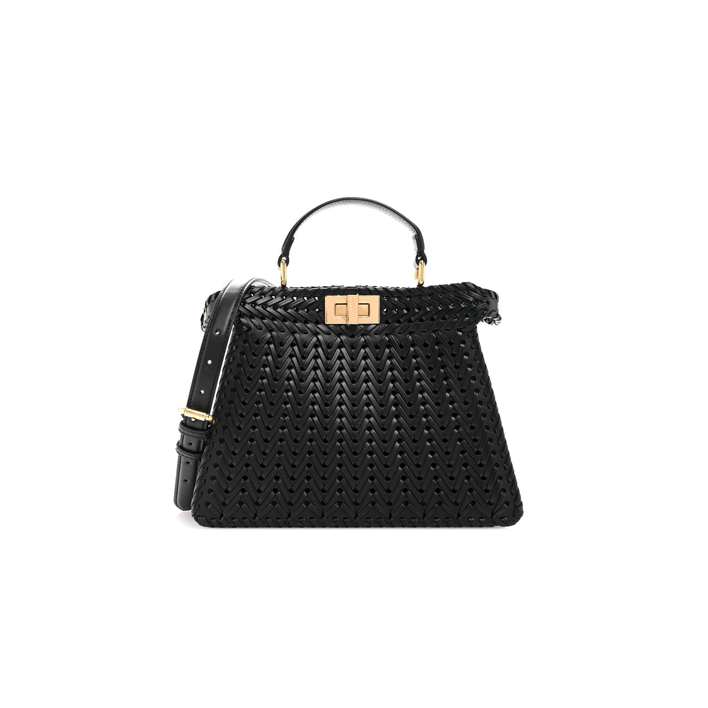 F**di peekaboo iseeu small black interlace leather bag 8bn327aydje1tvp (27*21*11cm)