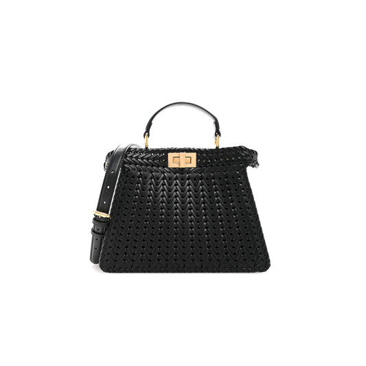 F**di peekaboo iseeu small black interlace leather bag 8bn327aydje1tvp (27*21*11cm)