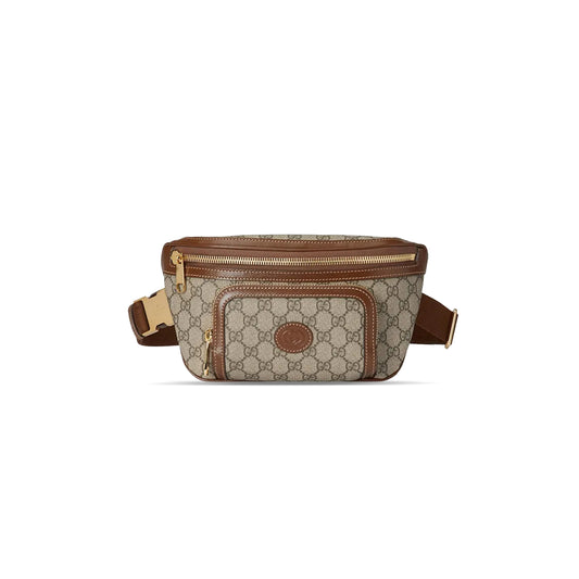 G*u*i gg large canvas with leather trim fanny 733240 (22*15*4cm)