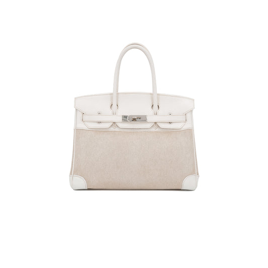 H**mes birkin 35 cowhide white canvas silver buckle bag 10080269 (35*24*18cm)