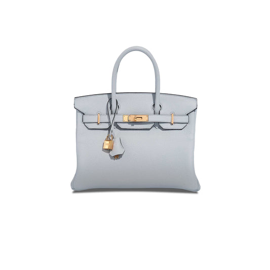 H**mes birkin 30 togo leather platinum bag glacier blue gold buckle 2325 (30*20*13cm)