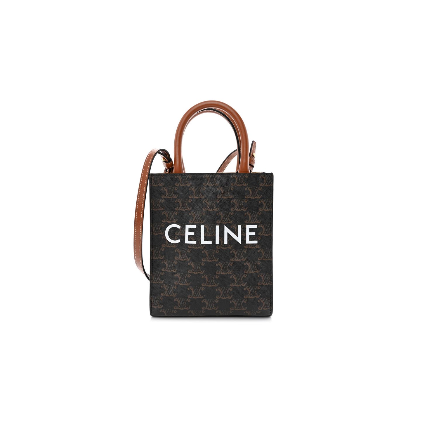 Ce**e triomphe canvas calfskin mini vertical cabas tan (20*17*6cm)