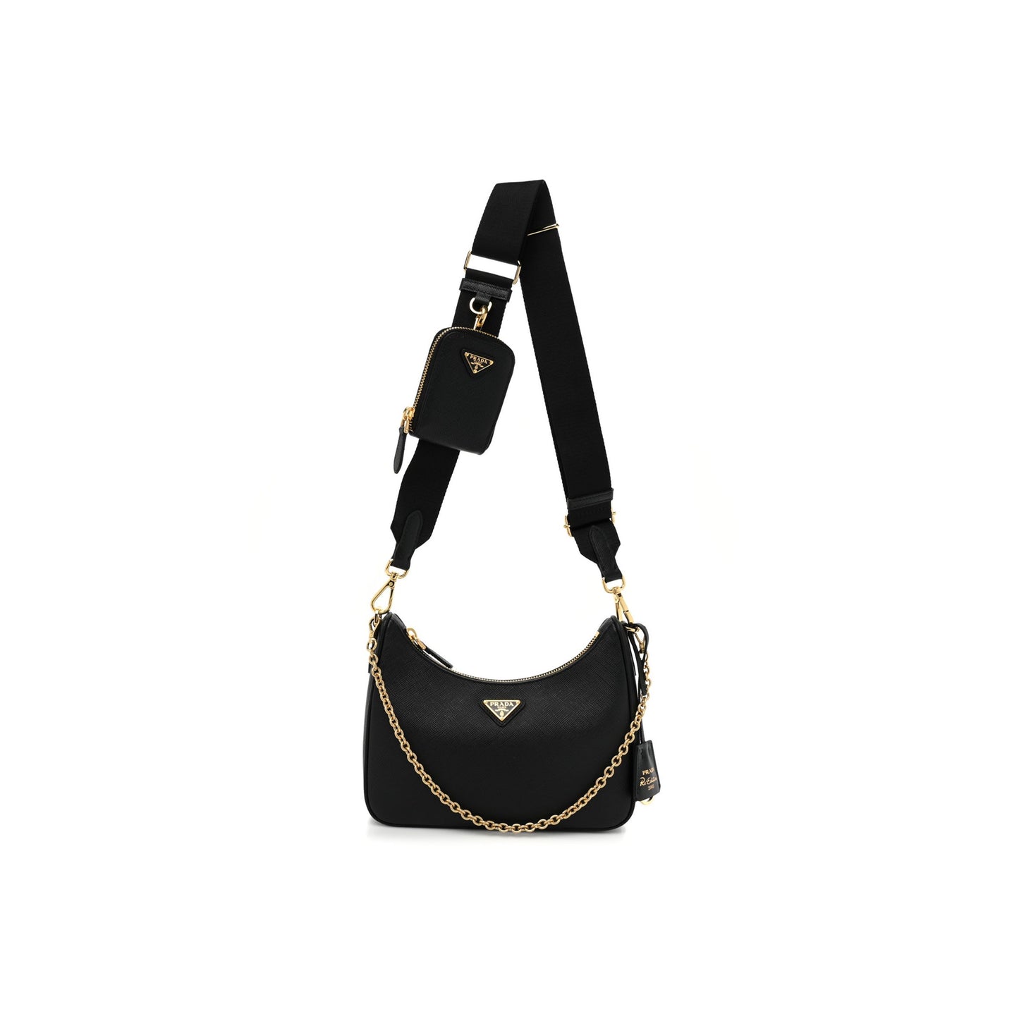 Pra*a saffiano lux re-edition 2005 shoulder bag black (22*17*6cm)