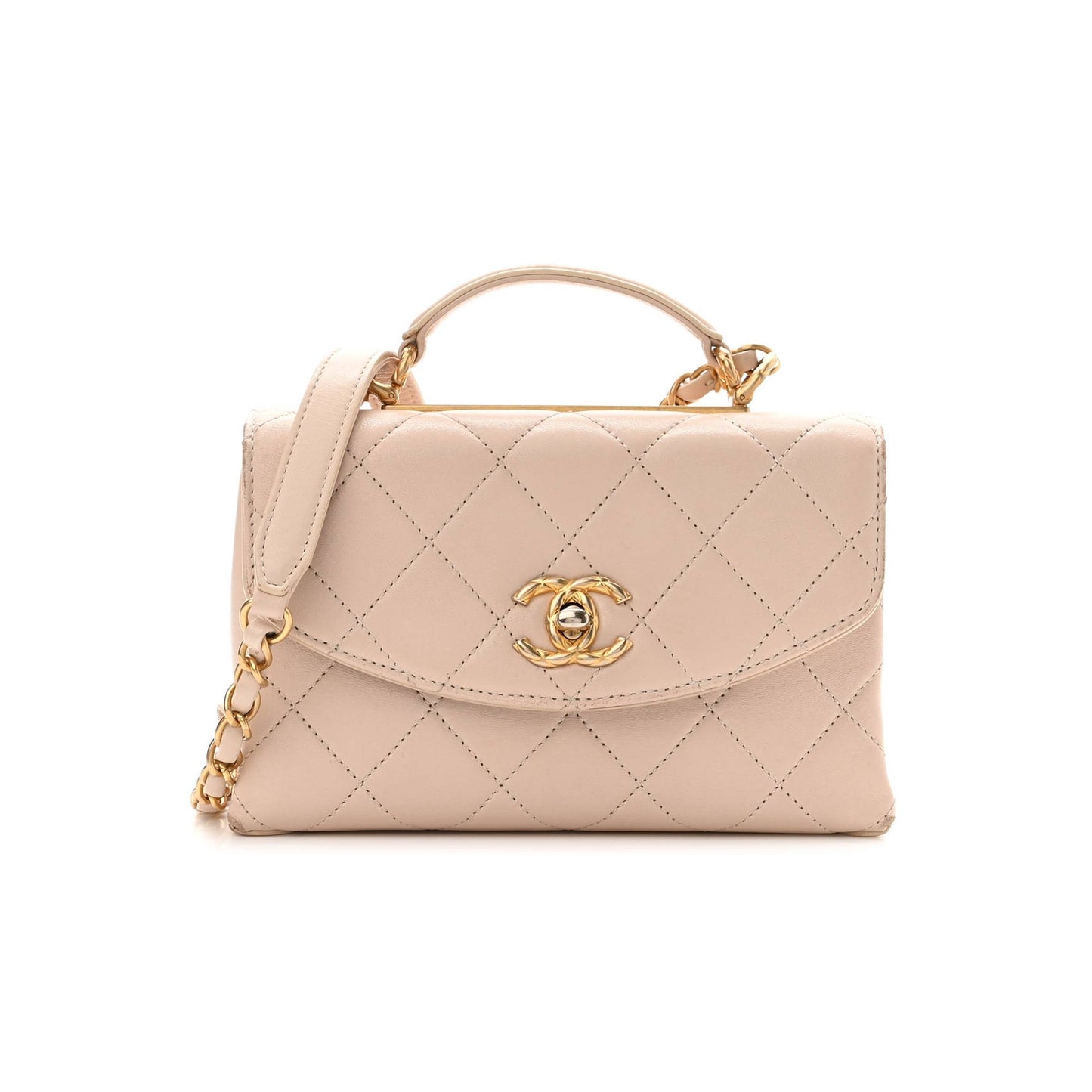 Ch*el lambskin quilted cc mini top handle flap light pink gold hardware (19*13*8cm)