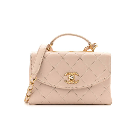 Ch*el lambskin quilted cc mini top handle flap light pink gold hardware (19*13*8cm)