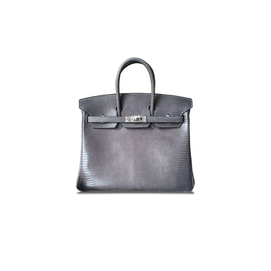 H**mes master birkin 25 lizard agate grey silver buckle h028352ca03 (25*20*13cm)