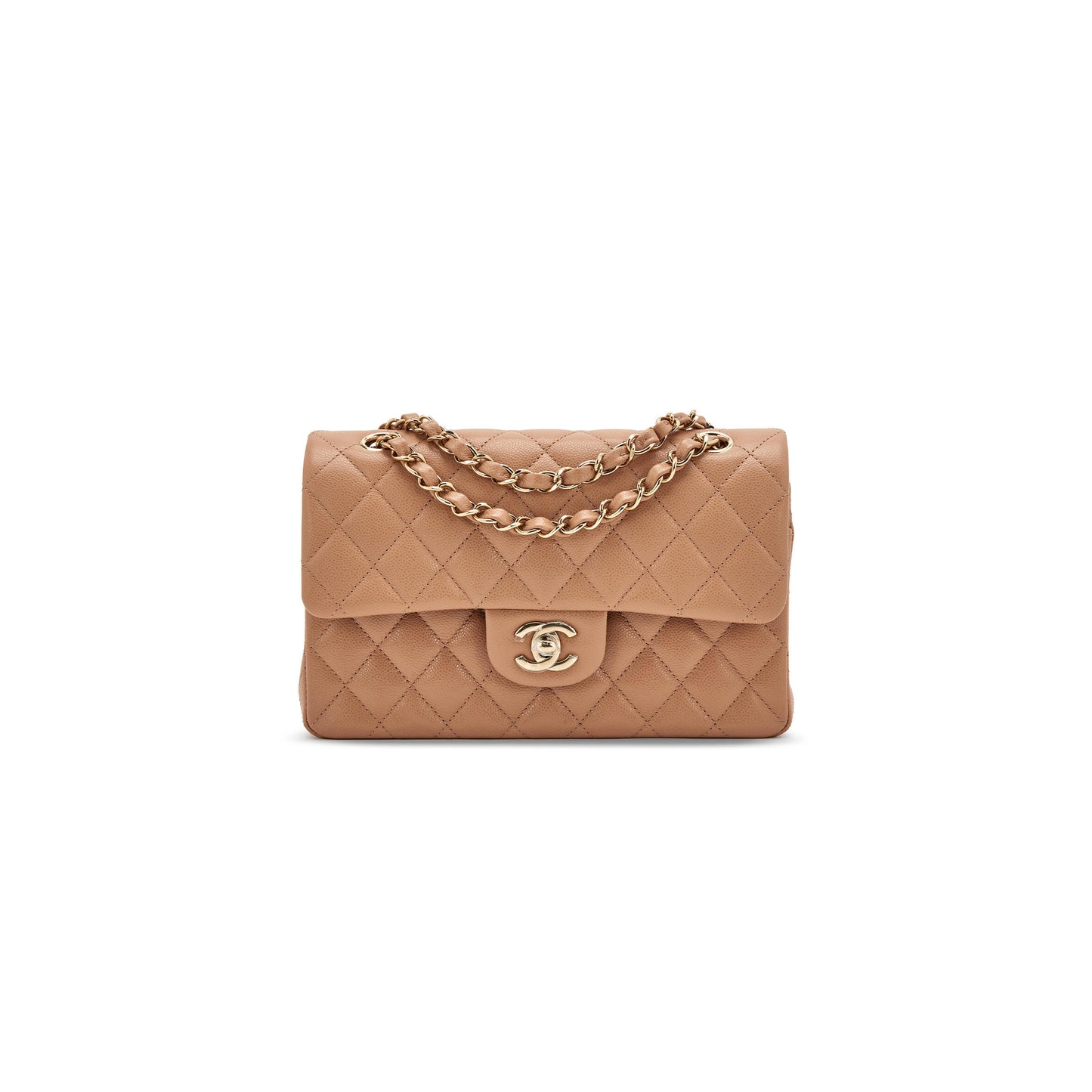 Ch**el quilted caviar small classic double flap bag dark beige 203204 (23*14.5*6cm)