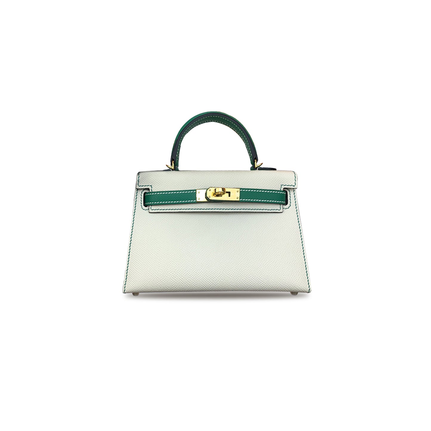 H**mes mini kelly ii epsom milkshake white with malachite green gold buckle (19*12*5.5cm)