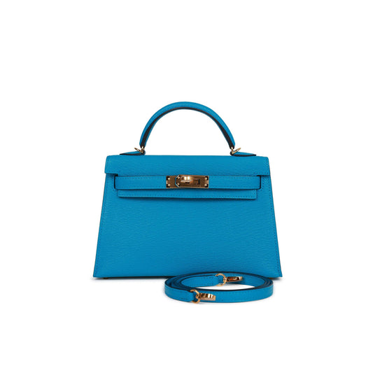 H**mes mini kelly sellier 20 bleu frida chevre gold hardware (19*12*5.5cm)