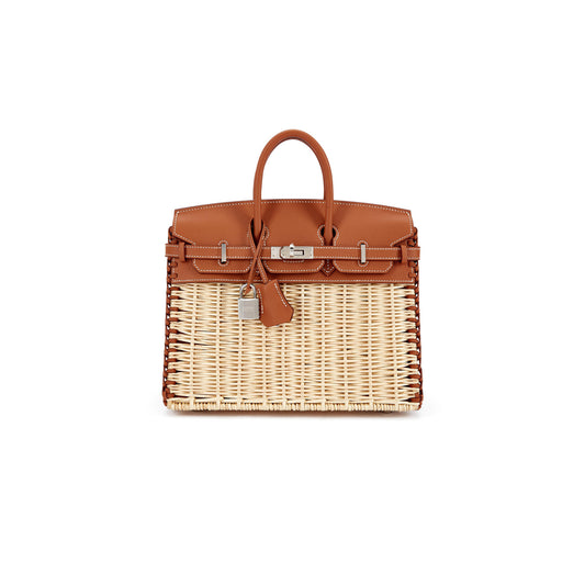 H**me5 master gold swift and osier wicker picnic birkin 25 palladium hardware 3691524 (25*20*13cm)