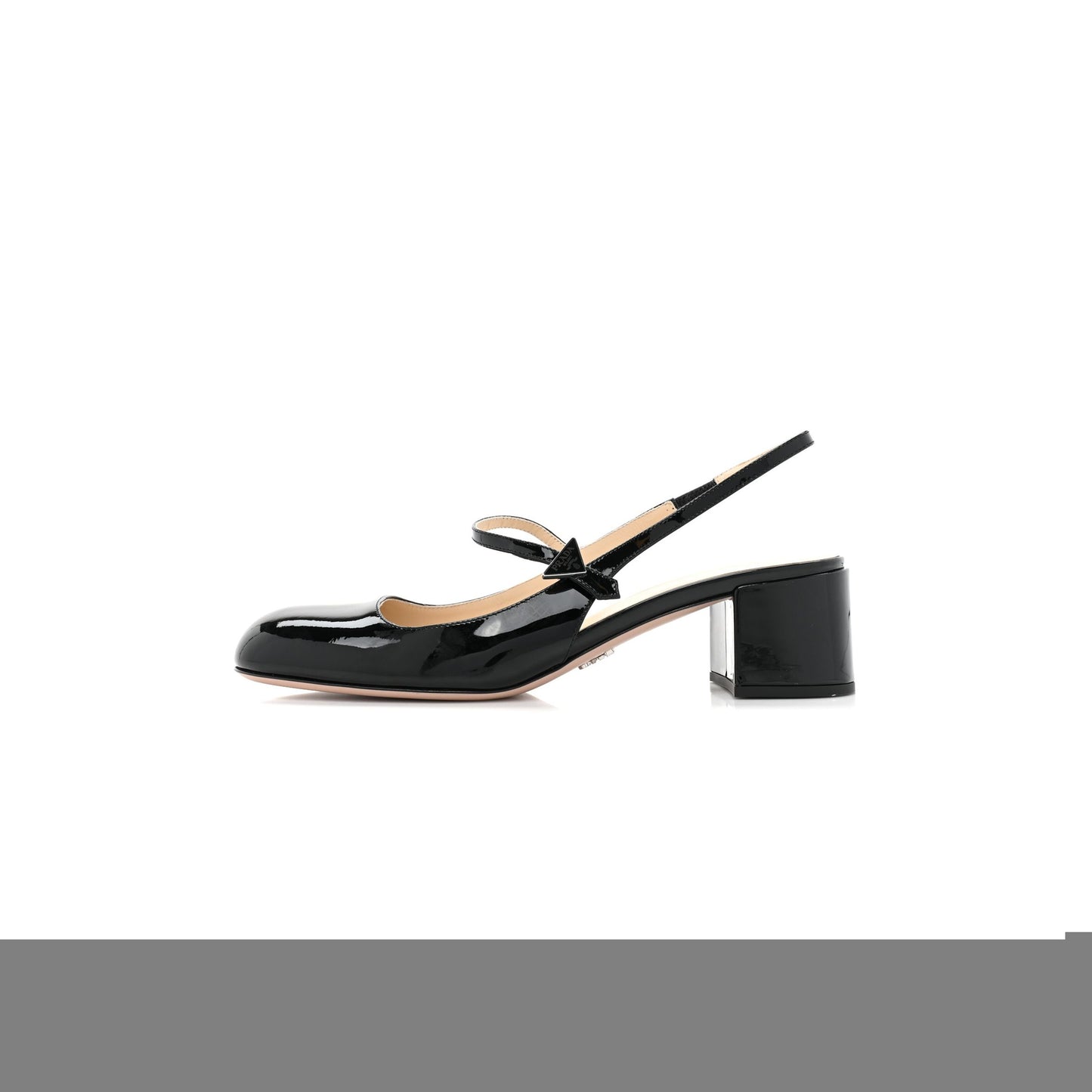 Pra*a patent decolette logo mary jane 45mm slingback pumps 40 black