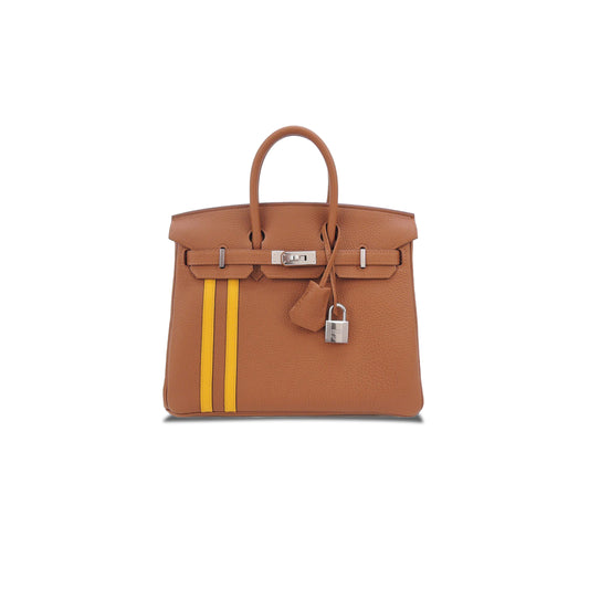 h**mes birkin 25 togo leather G01den brown amber yellow silver buckle bag 1826222107982 (25*20*13cm)