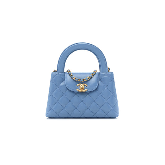 Ch*el master shiny calfskin quilted nano kelly shopper blue as4416 (19*13*7cm)
