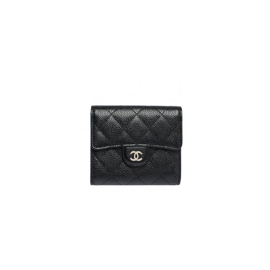 Ch*el master black quilted caviar leather trifold wallet (11.5*10.5*3cm)