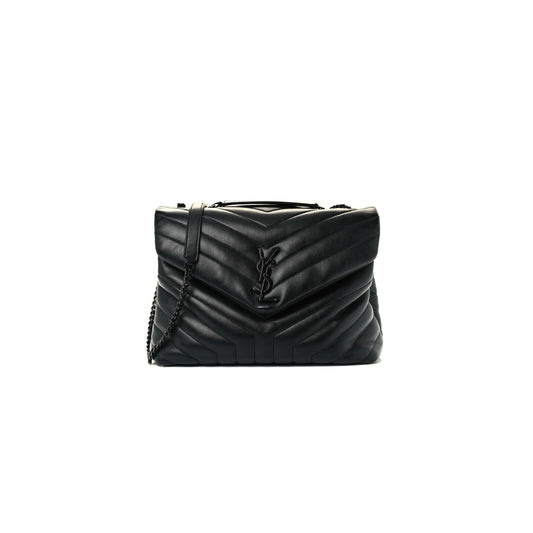 Y51 calfskin y quilted monogram medium loulou chain satchel black (32*22*11cm)