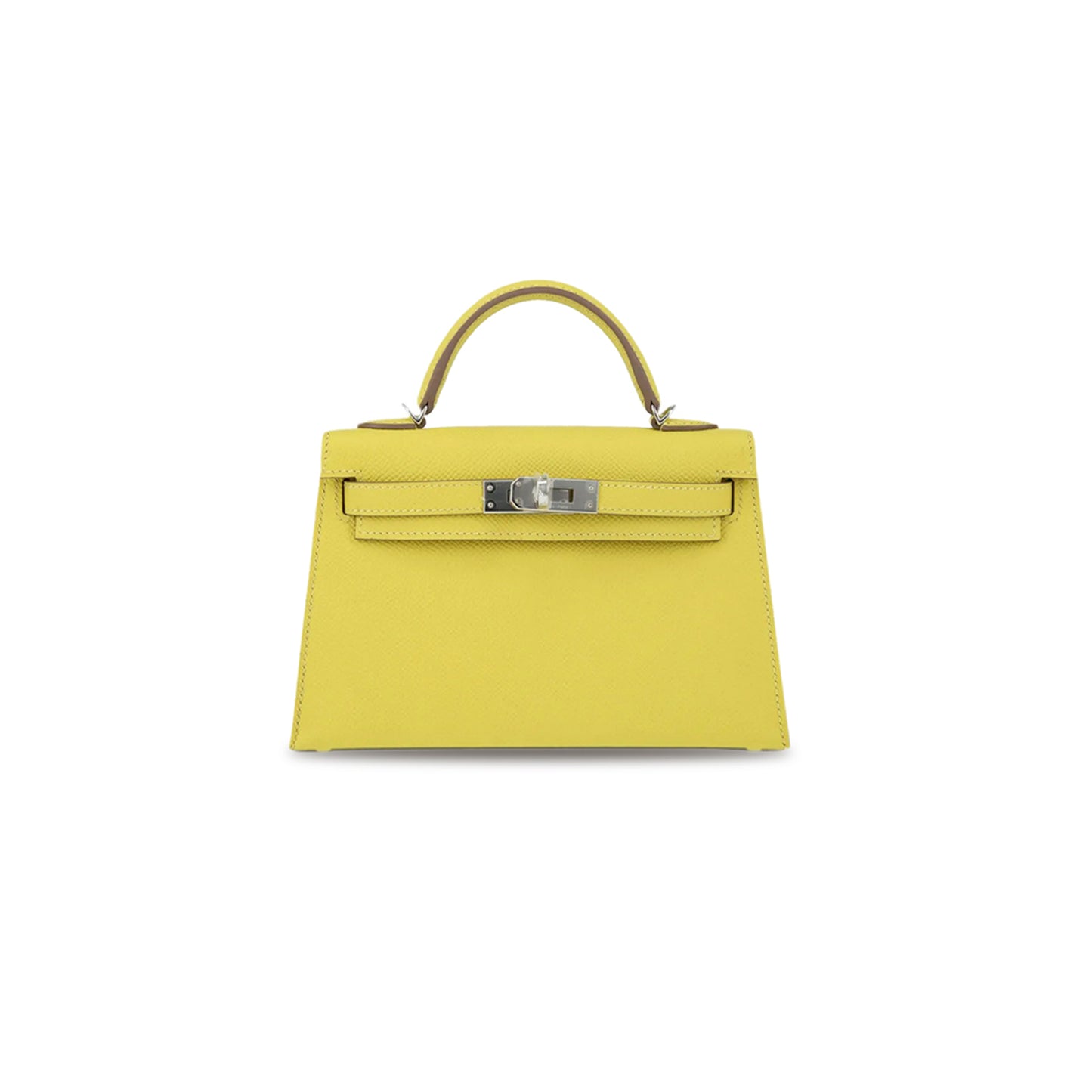 H**mes master mini kelly ii epsom lemon yellow silver buckle (19*12*5.5cm)